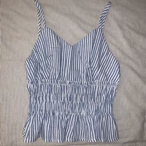 STRIPED SHIRRED RUFFLE HEM CAMI TOP
